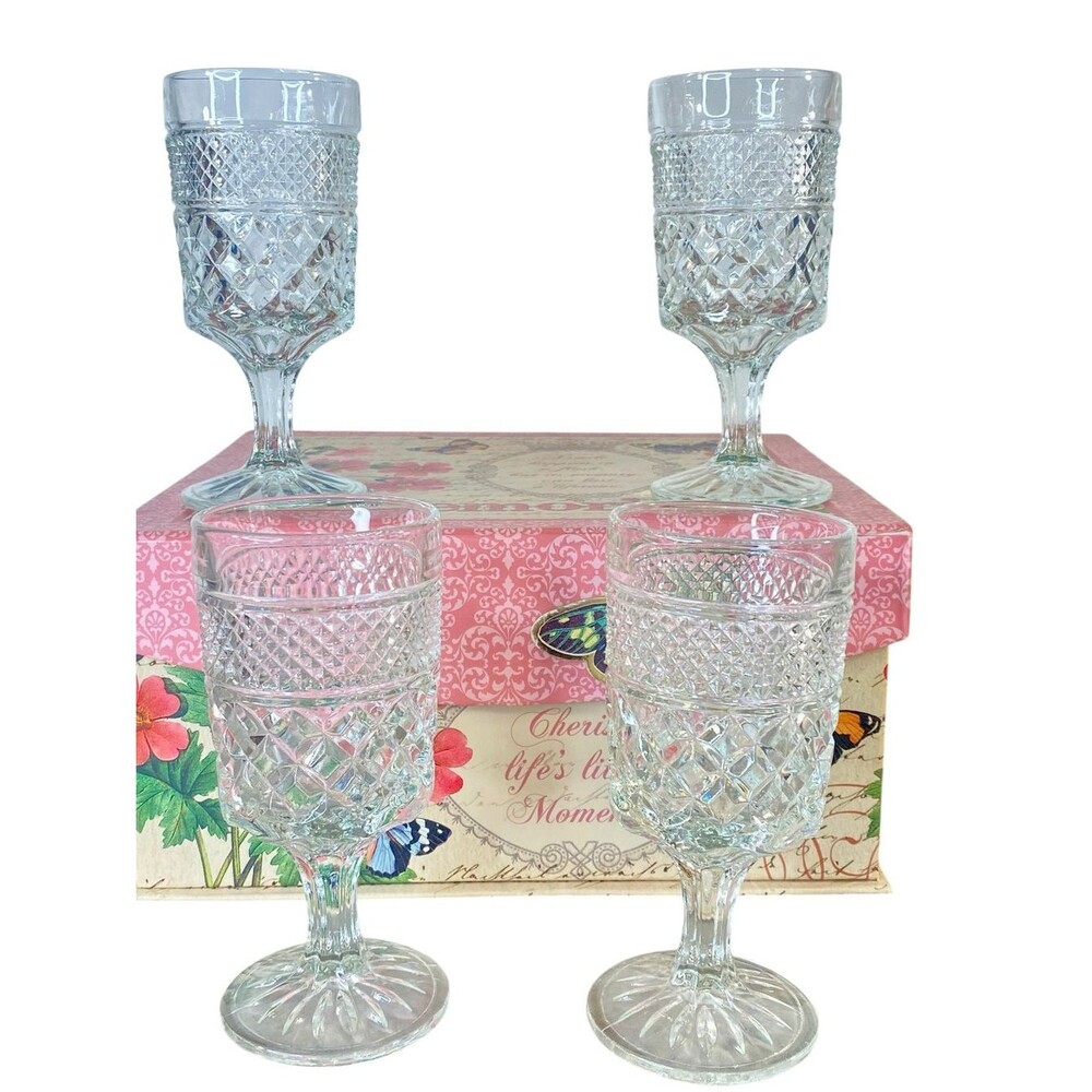 Anchor Hocking Vintage Large Wexford Wine Goblets Set of Four 6 5/8 Inch
